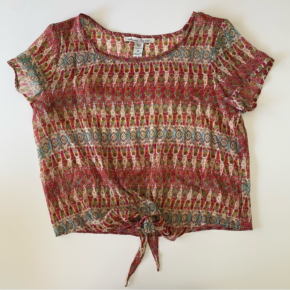 American Rag sheer tie front top.  Size M